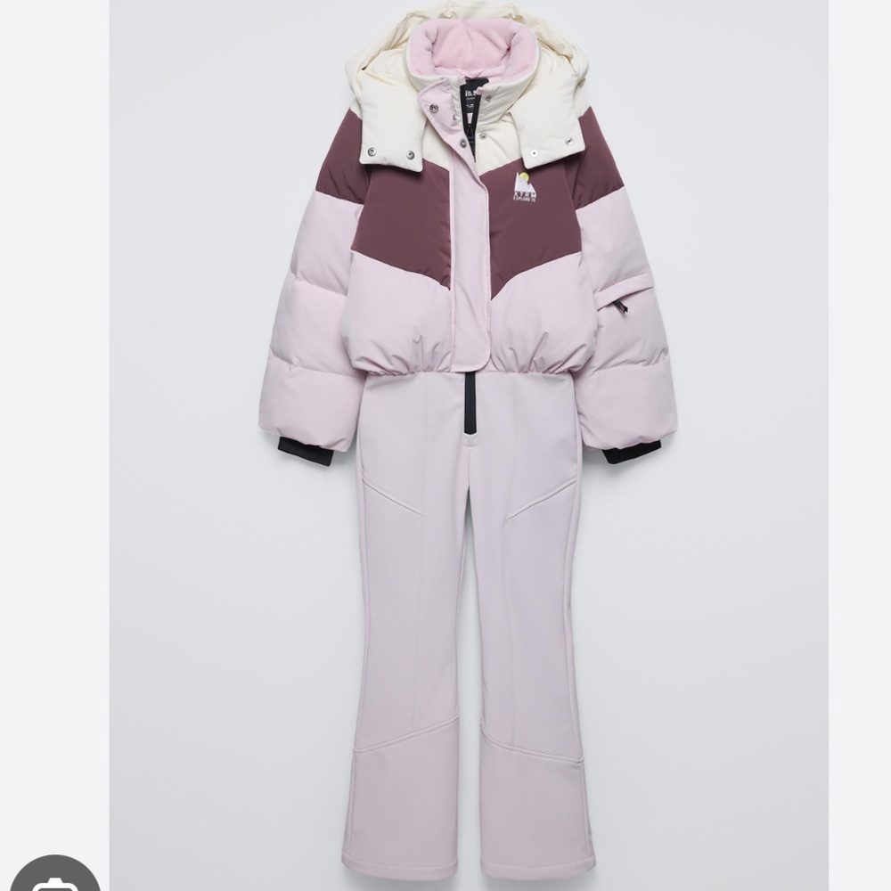 NWT Zara Girls Two-Tone Pink & Burgundy Puffer Snowsuit Ski onesie Size 13/14
